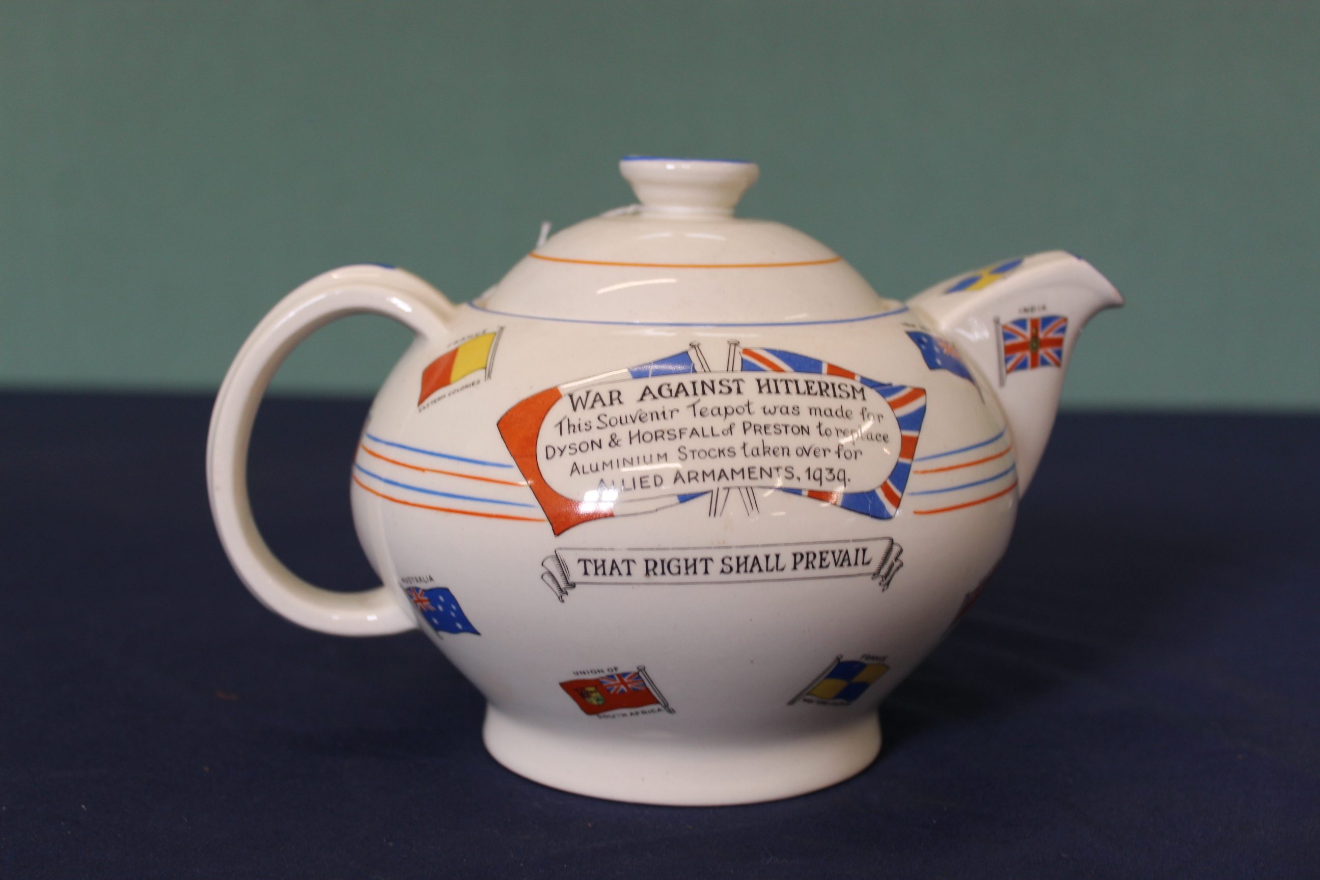 A 'War against Hitlerism' ceramic teapot by Ducal