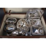 A quantity of silver plated items including entree dishes,