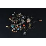 A quantity of jewellery including earrings, most stone set and a quantity of stick pins,