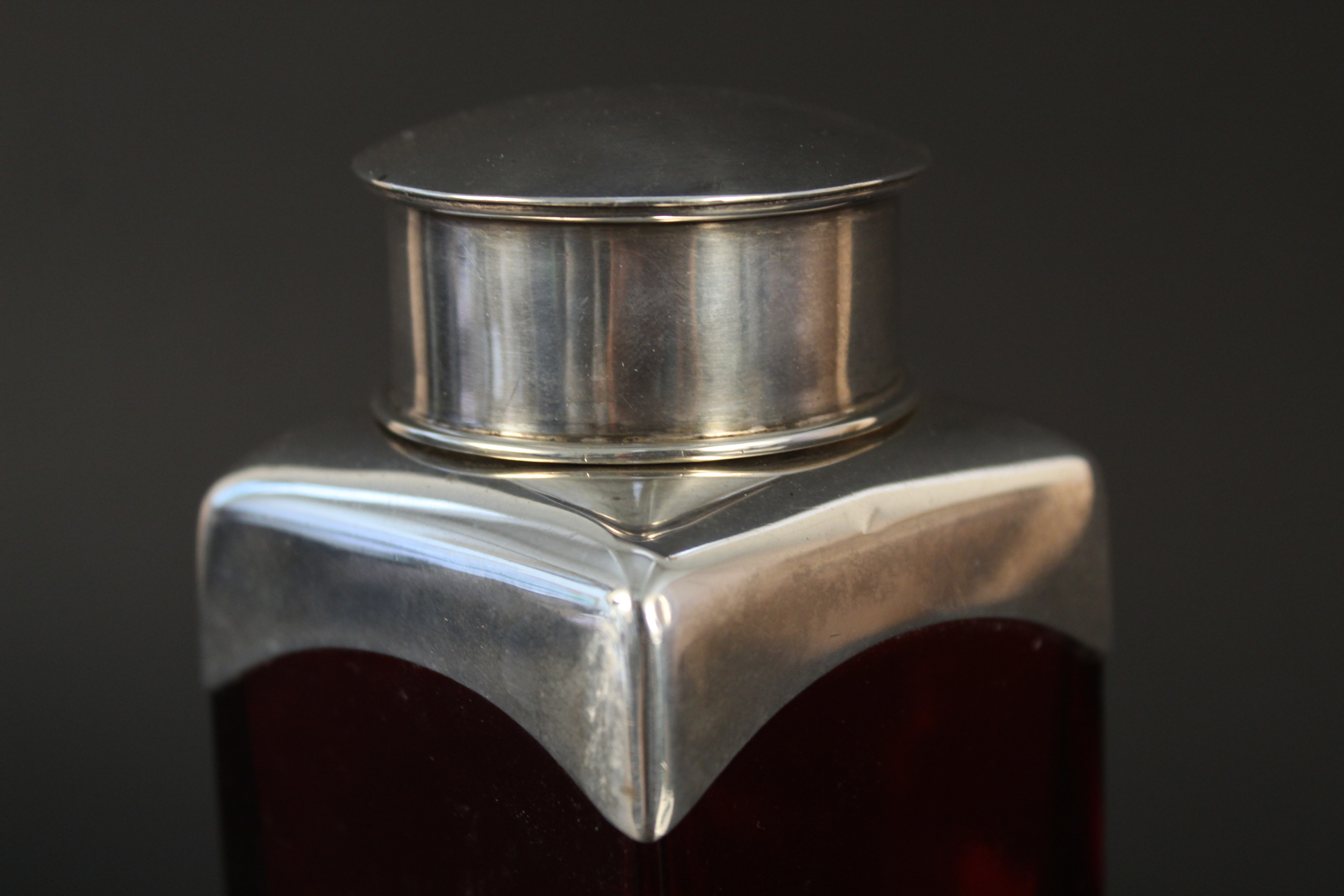 A silver lidded red glass bottle, - Image 3 of 3