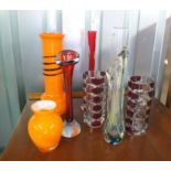 A collection of colourful art glass vases