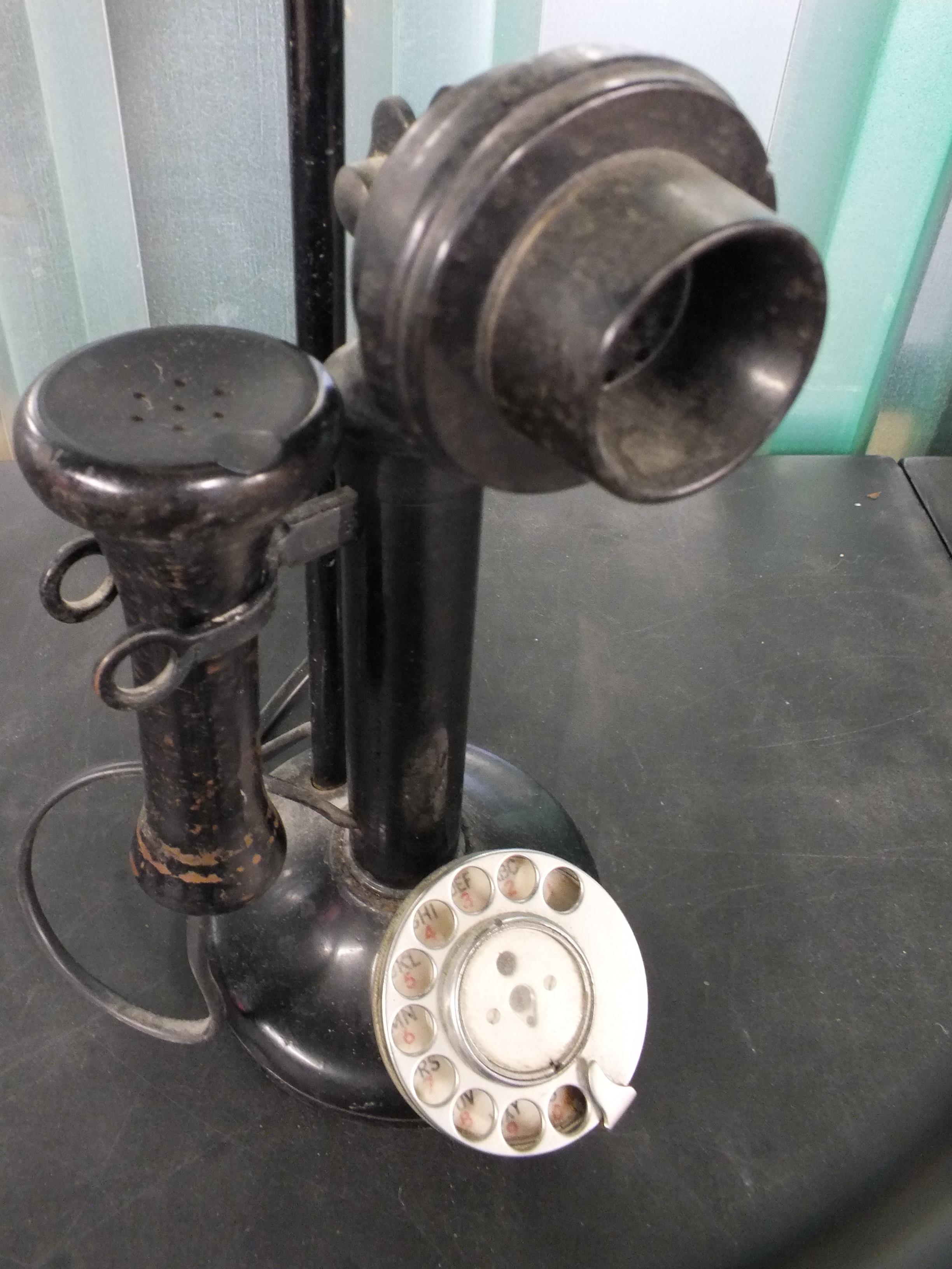 An unusual 1920's stick telephone with lamp attached to base. - Image 2 of 2