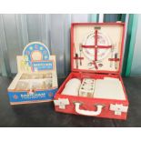 A vintage red case picnic set and a set of six Babysham glasses in original presentation box