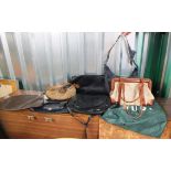 Seven assorted handbags and shoulder bags including an Italian canvas and brown leather example
