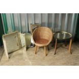 A miscellaneous collection of furniture including a child's chair, three fold mirror,