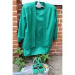 A green Windsmoor skirt suit and Kay shoes in matching colour (size 4)