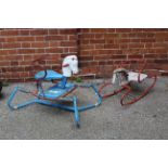 Two vintage metal frame rocking horses,