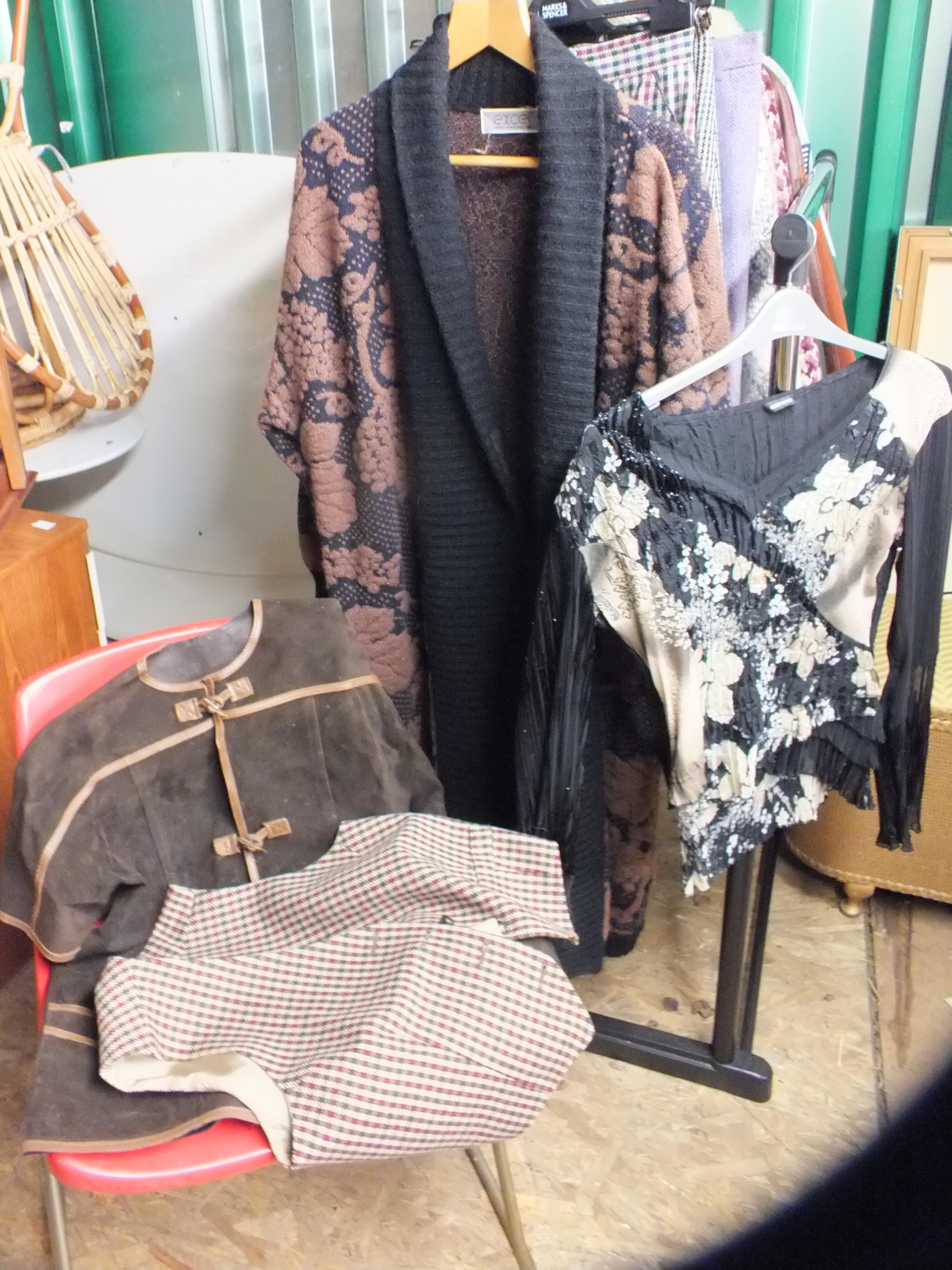 An assortment of vintage women's clothing including two checked pencil skirts, knitted cardigan, - Image 4 of 5