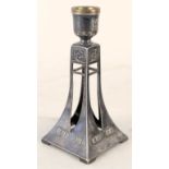 An Art Nouveau pewter single candlestick marked 'B',