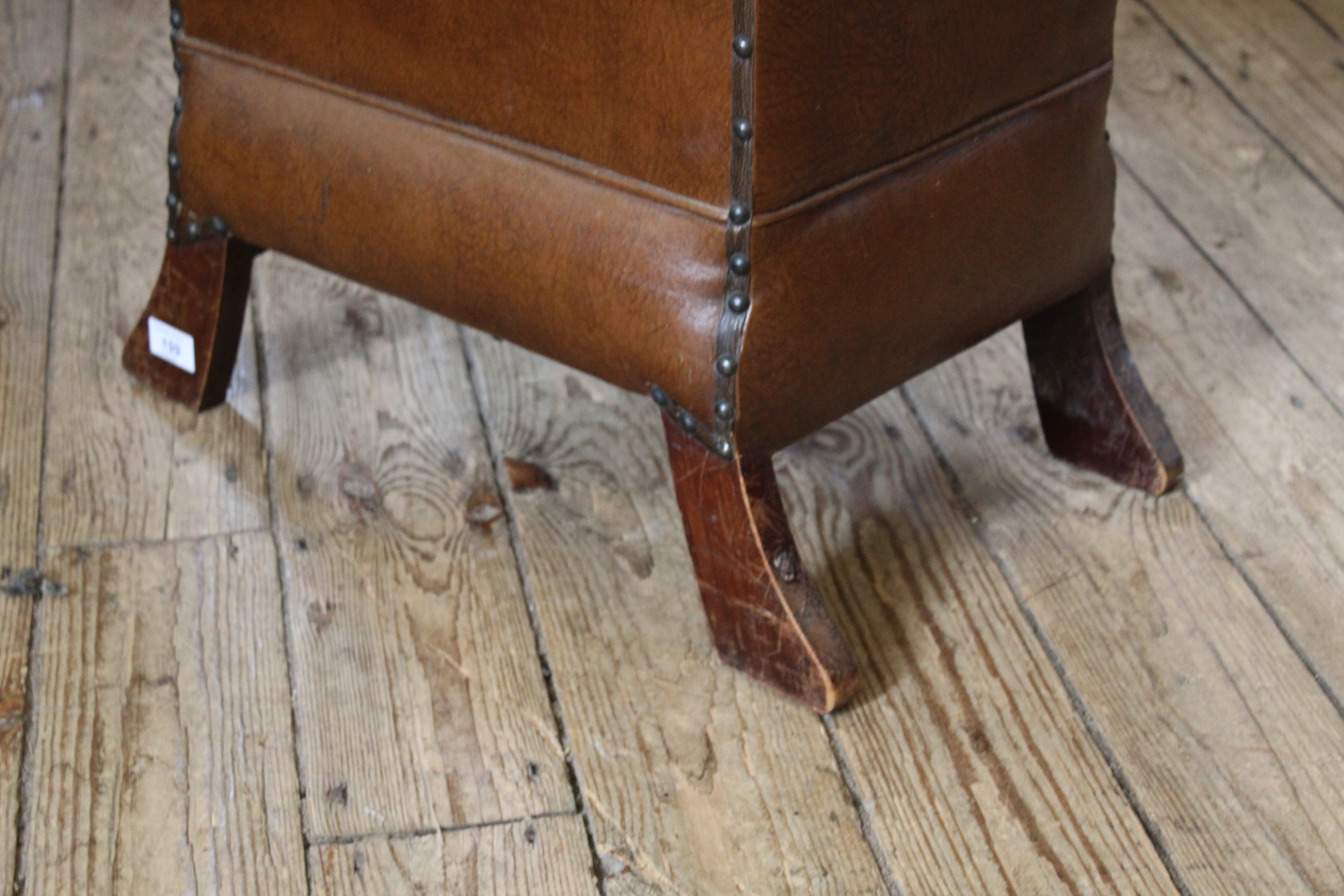 An Arts and Crafts style leatherette and oak lifting top stool - Image 3 of 3