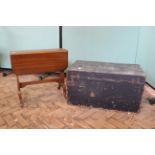 A travelling trunk in canvas covered pine and a mahogany Sutherland table