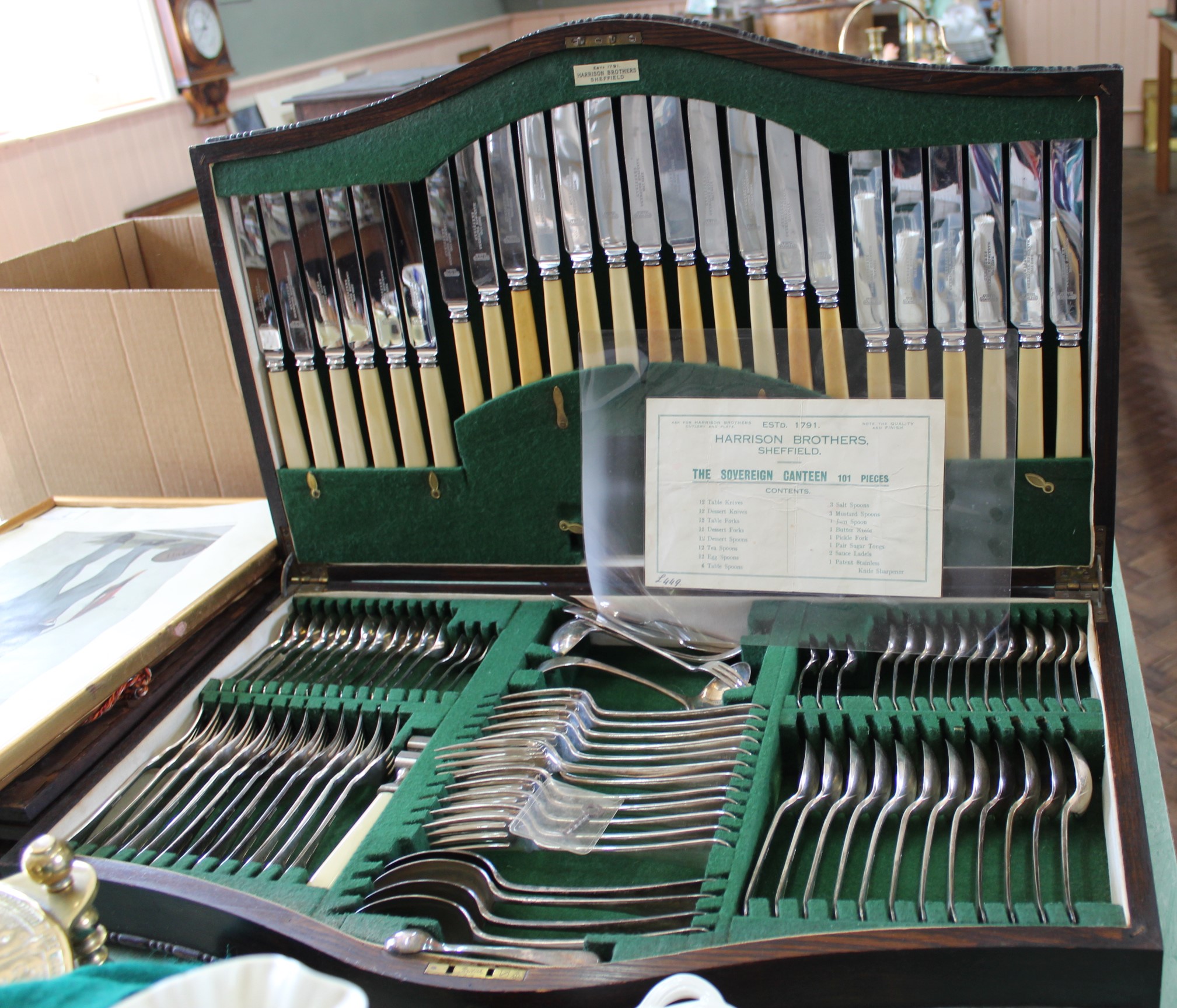 An oak cased canteen of cutlery of twelve settings (approx one hundred pieces), by Harrison Bros,