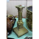 A heavy Victorian Corinthian column brass oil lamp base with wreath decoration,