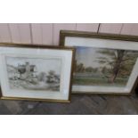 Two watercolours depicting Suffolk scenes including a country house dated 1879,