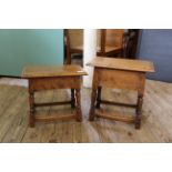 Two early 20th Century oak stools with lifting lids