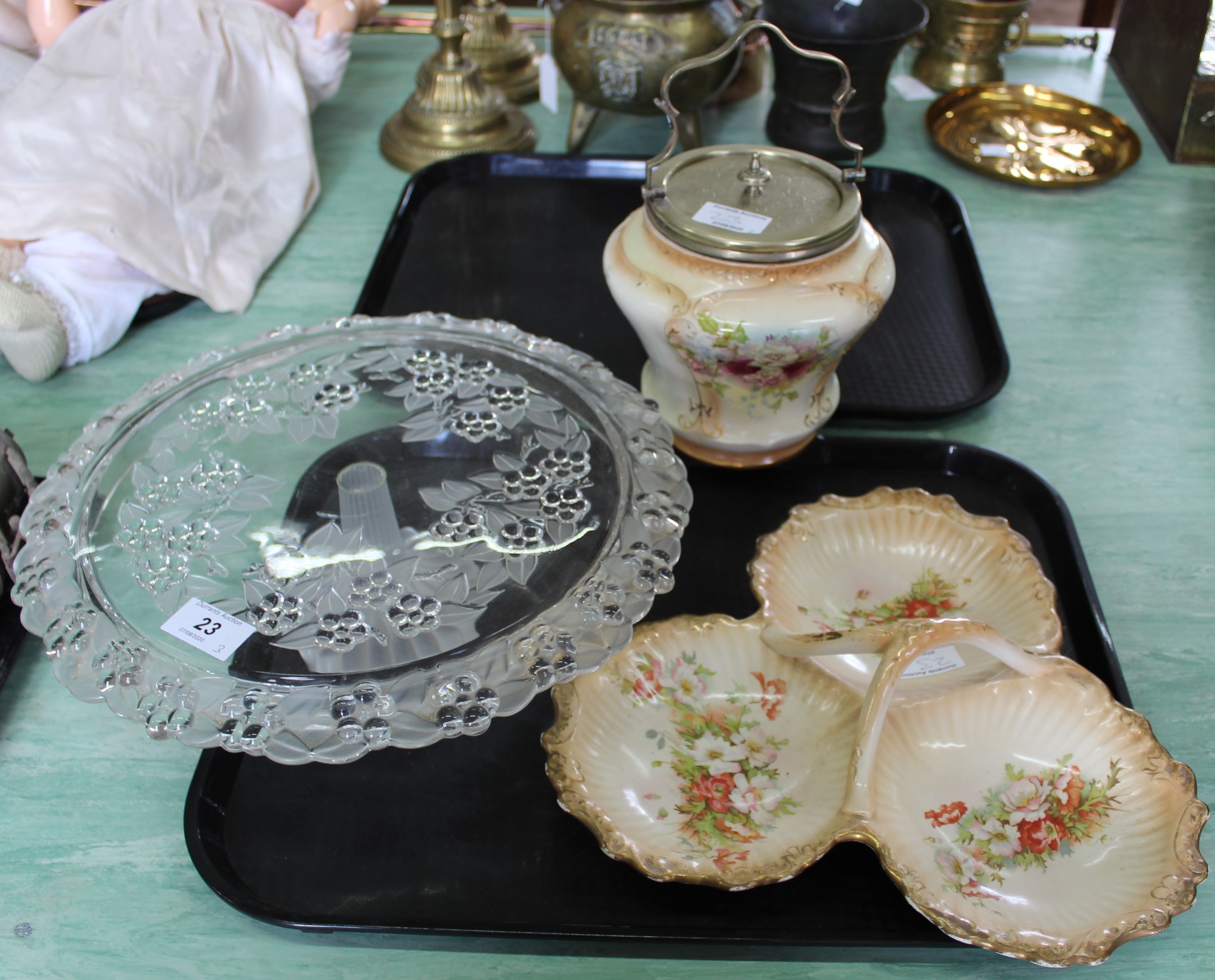 A moulded glass cake stand,