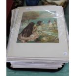 A tray of mounted prints, a large number with various subjects including classical scenes, biblical,