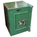 An early 20th Century green safe with large brass knob and decorative escutcheon