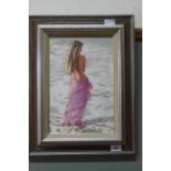 An oil on board depicting a lady on beach by Nicholas St John Rosse RSMA,