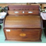 An Edwardian inlaid mahogany tambour fronted stationary cabinet/writing slope,