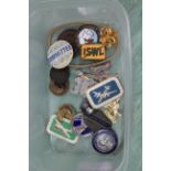 Small tubs of vintage badges and medals