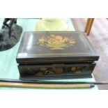 Mid 19th Century ebony veneered vanity box inlaid with marquetry panels,