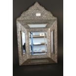 Middle Eastern white metal fronted wall mirror,