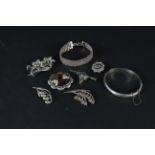 A mixed lot of silver jewellery including suffragette style silver brooch (as found),