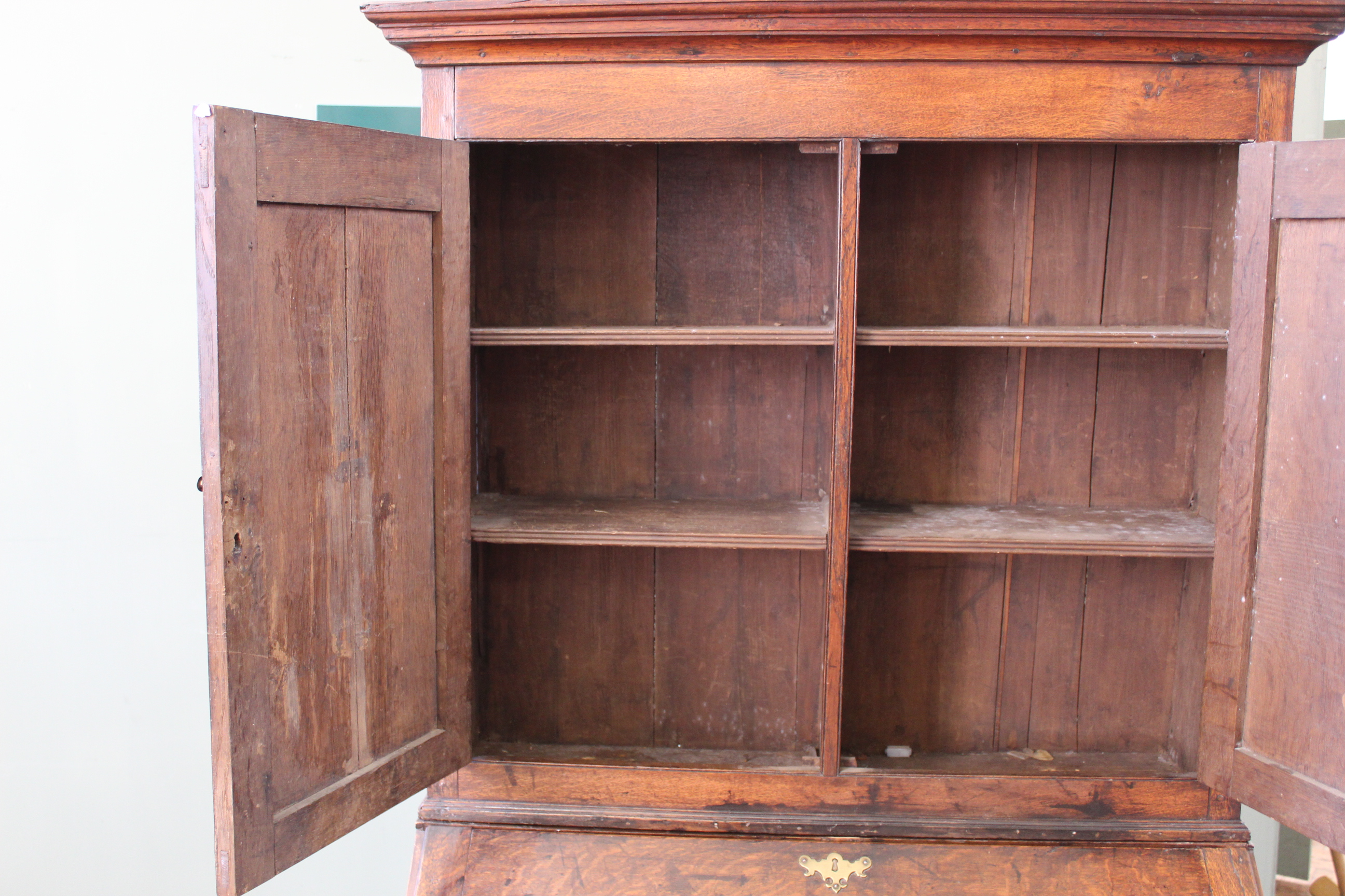 An early 19th Century country oak bureau bookcase, fitted interior, - Image 3 of 3