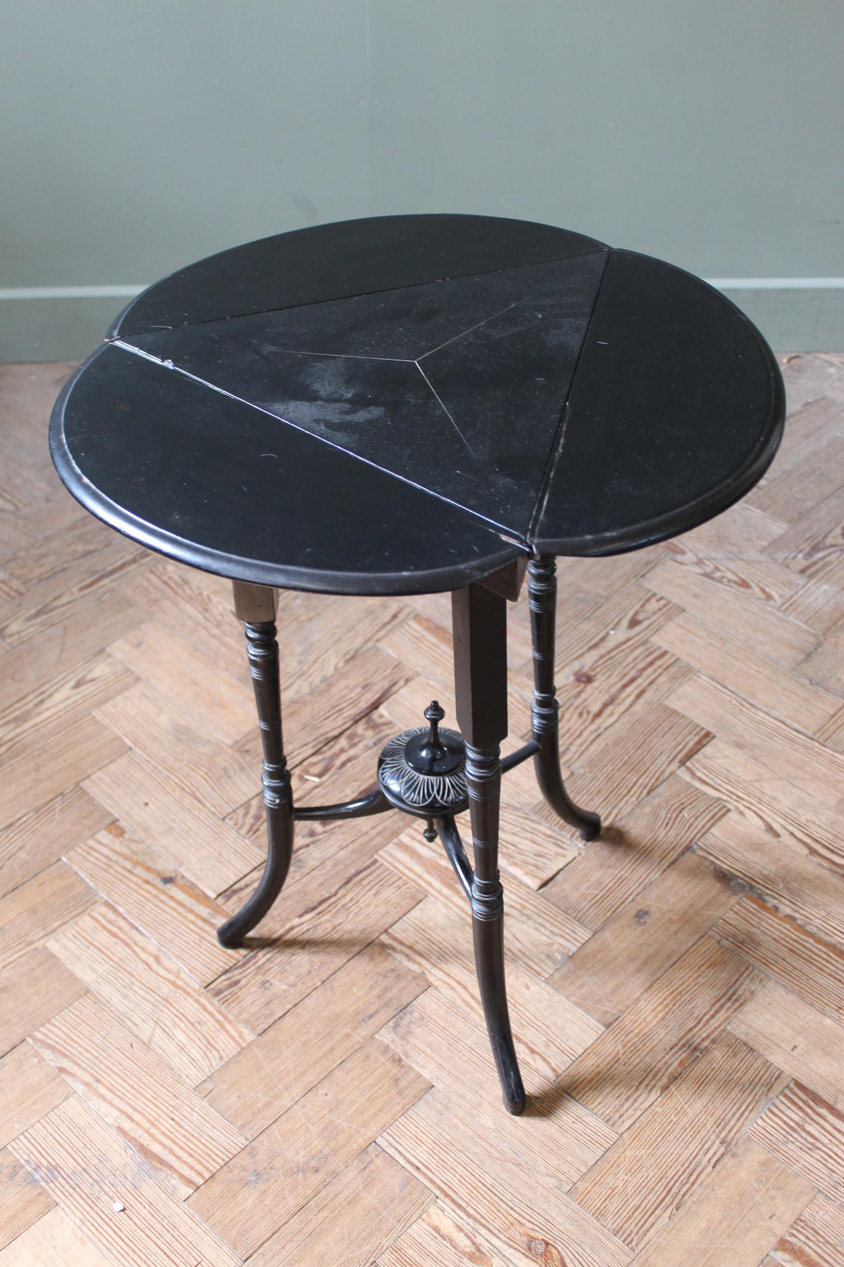 A late Victorian ebonised envelope table top (max) 20" x 25" high - Image 2 of 3