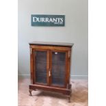 A 19th Century burr walnut pier cabinet with later glass shelves on later cabriole feet