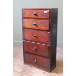 A 19th Century hanging bank of five drawers