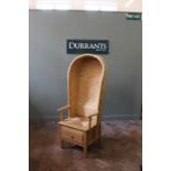 A Fraser Anderson handmade Orkney chair, hooded with single drawer,