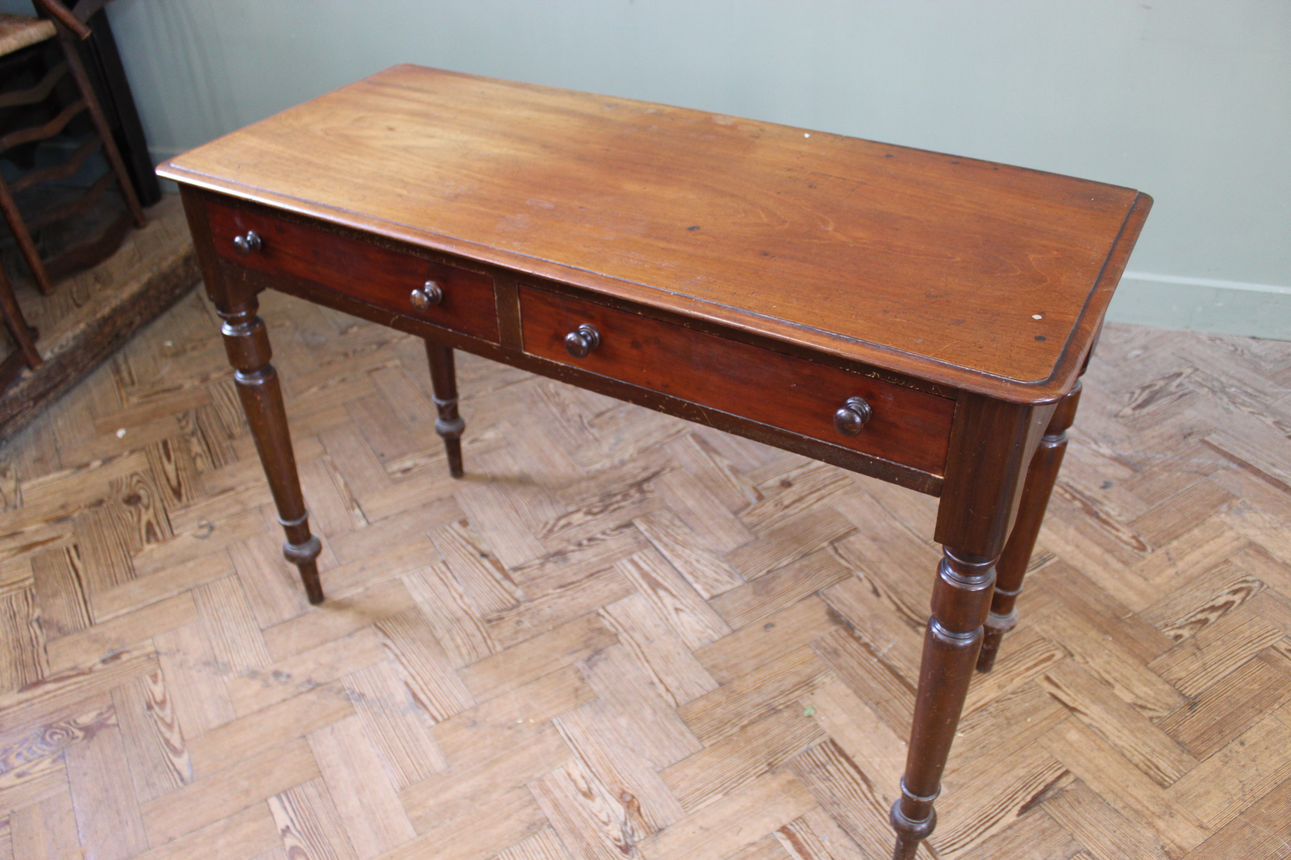 A late Victorian mahogany two drawer writing table, - Image 2 of 3