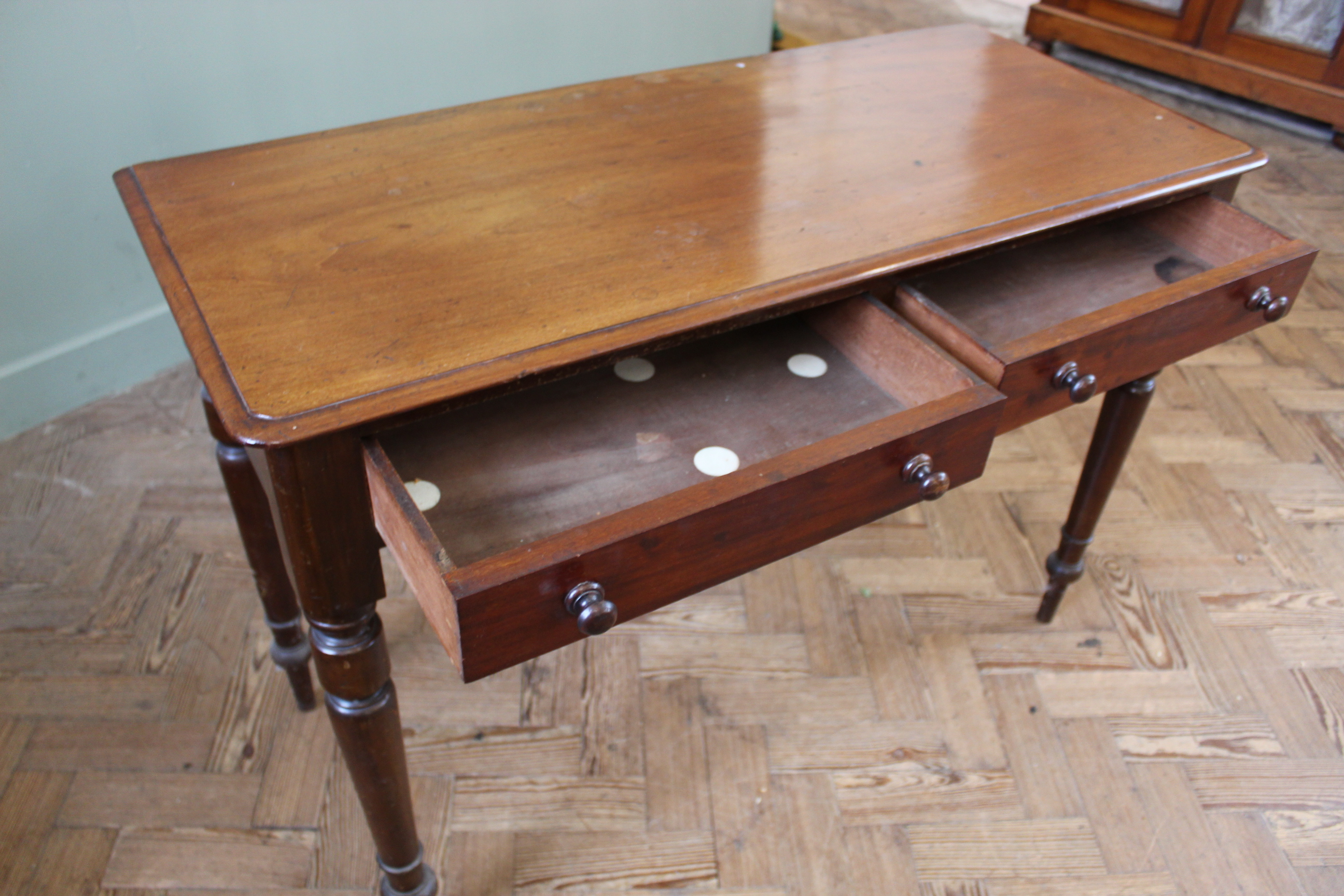 A late Victorian mahogany two drawer writing table, - Image 3 of 3