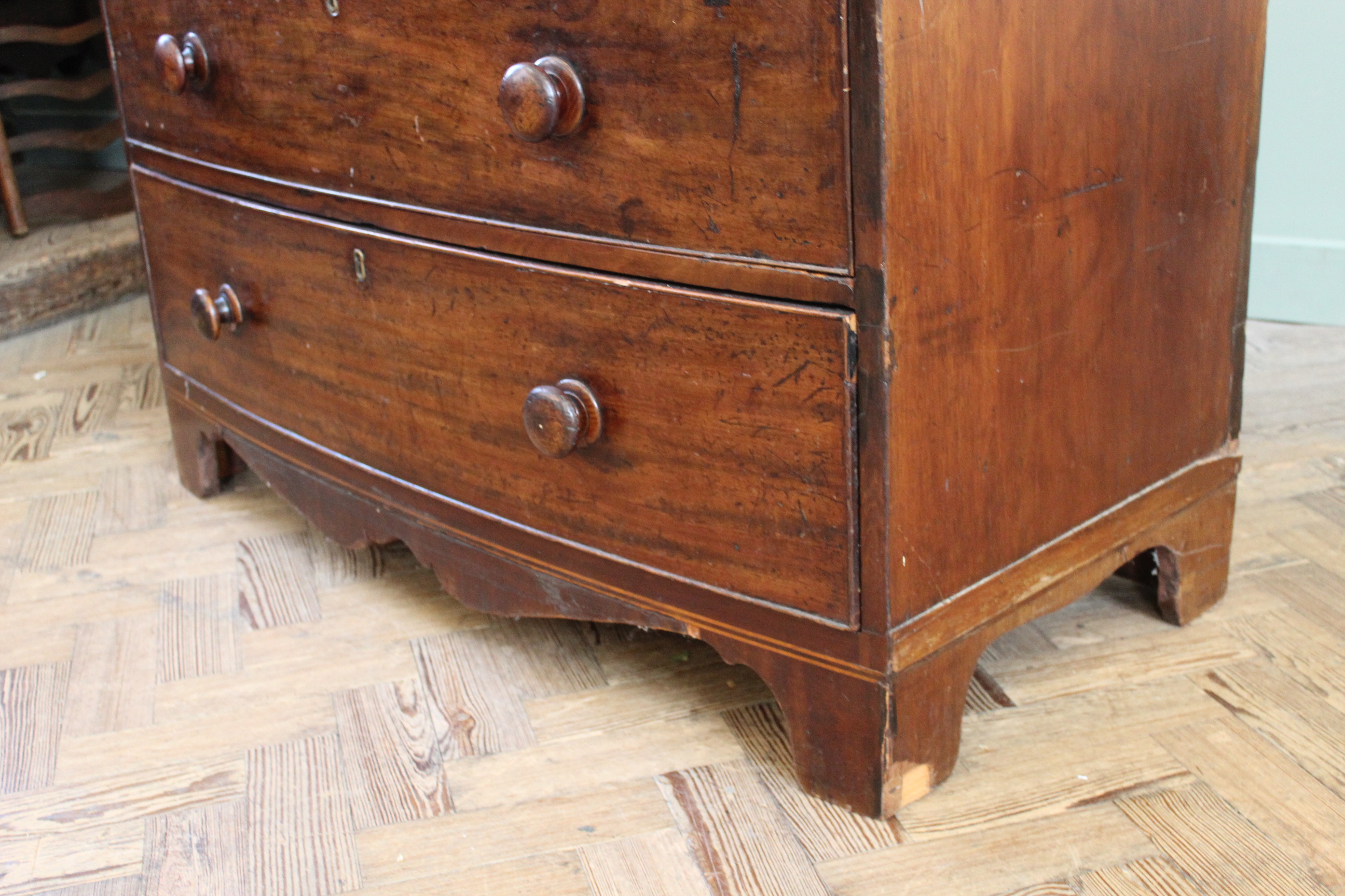 An early 19th Century mahogany chest of six drawers on shaped bracket and apron, - Image 3 of 3