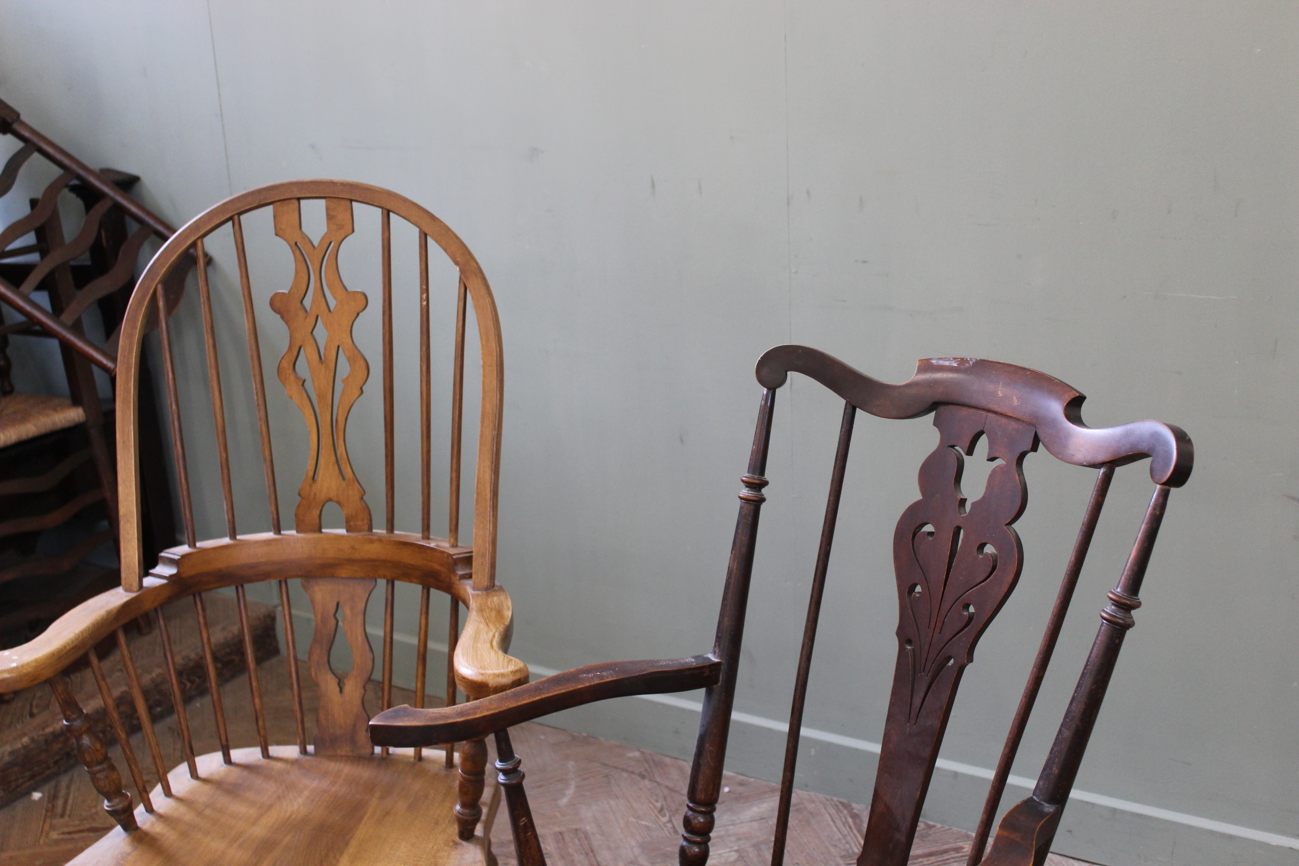 A 20th Century high back Windsor chair in beech and an Edwardian comb back Windsor chair with - Image 3 of 3