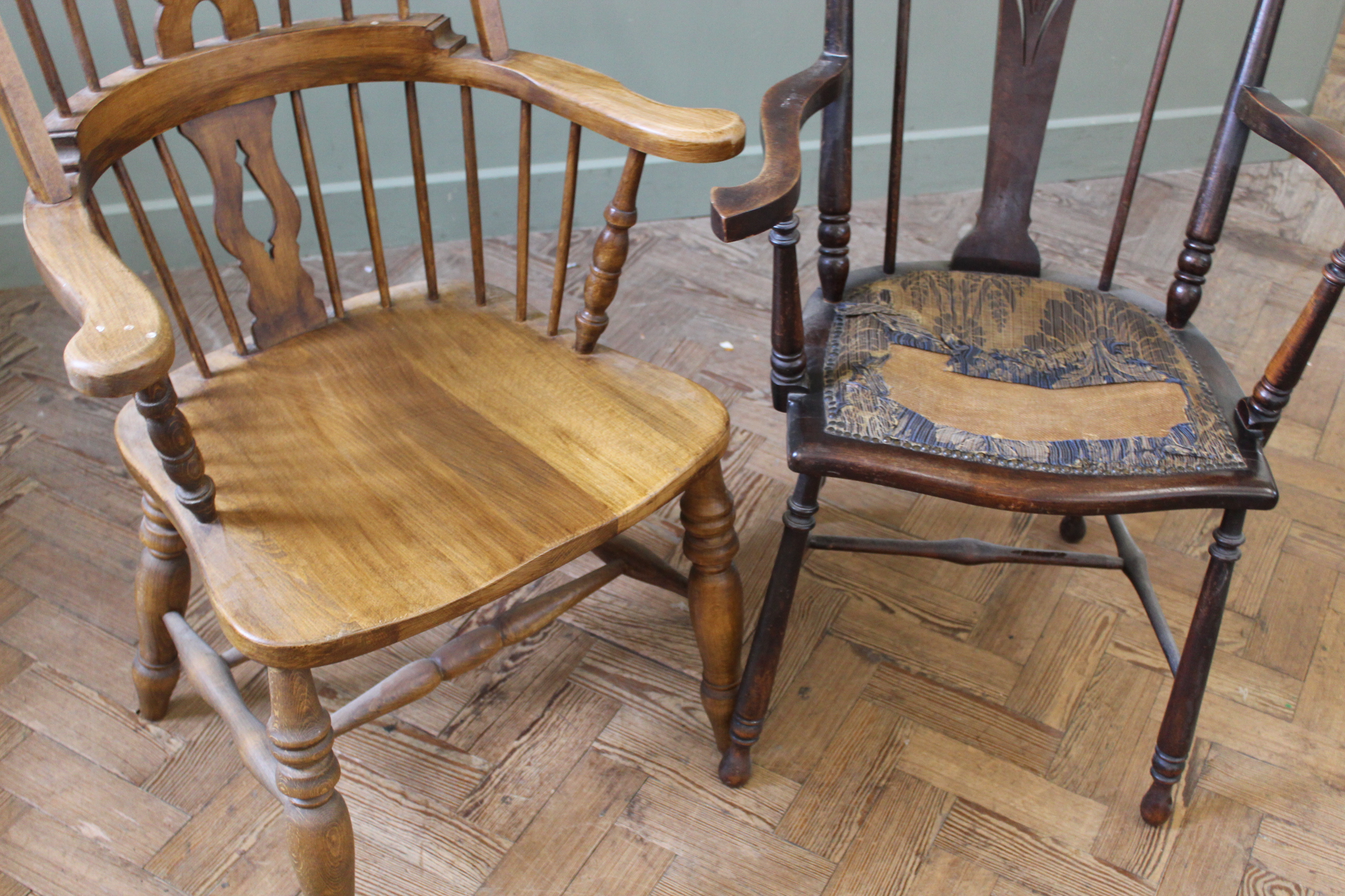 A 20th Century high back Windsor chair in beech and an Edwardian comb back Windsor chair with - Image 2 of 3