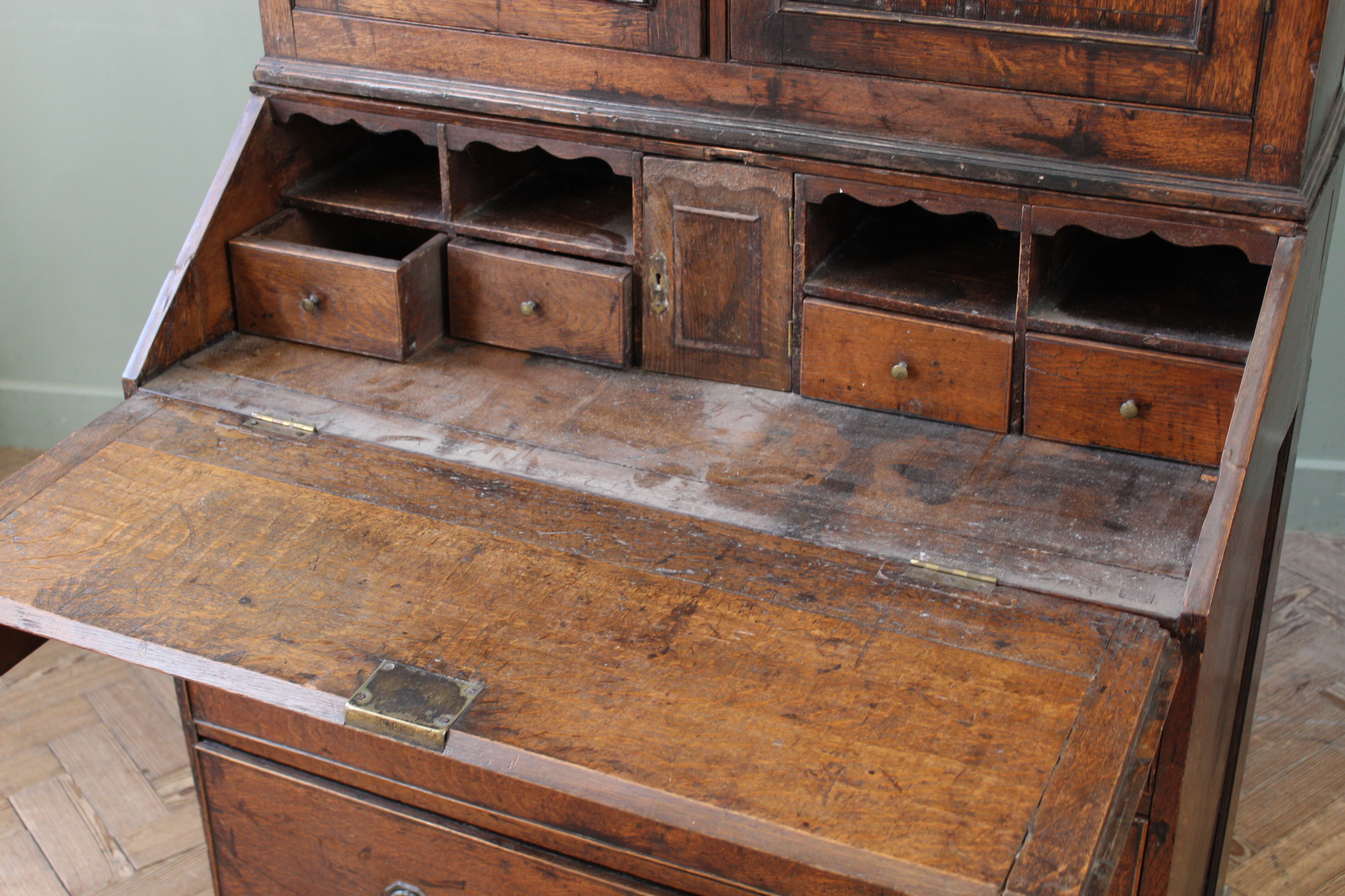 An early 19th Century country oak bureau bookcase, fitted interior, - Image 2 of 3