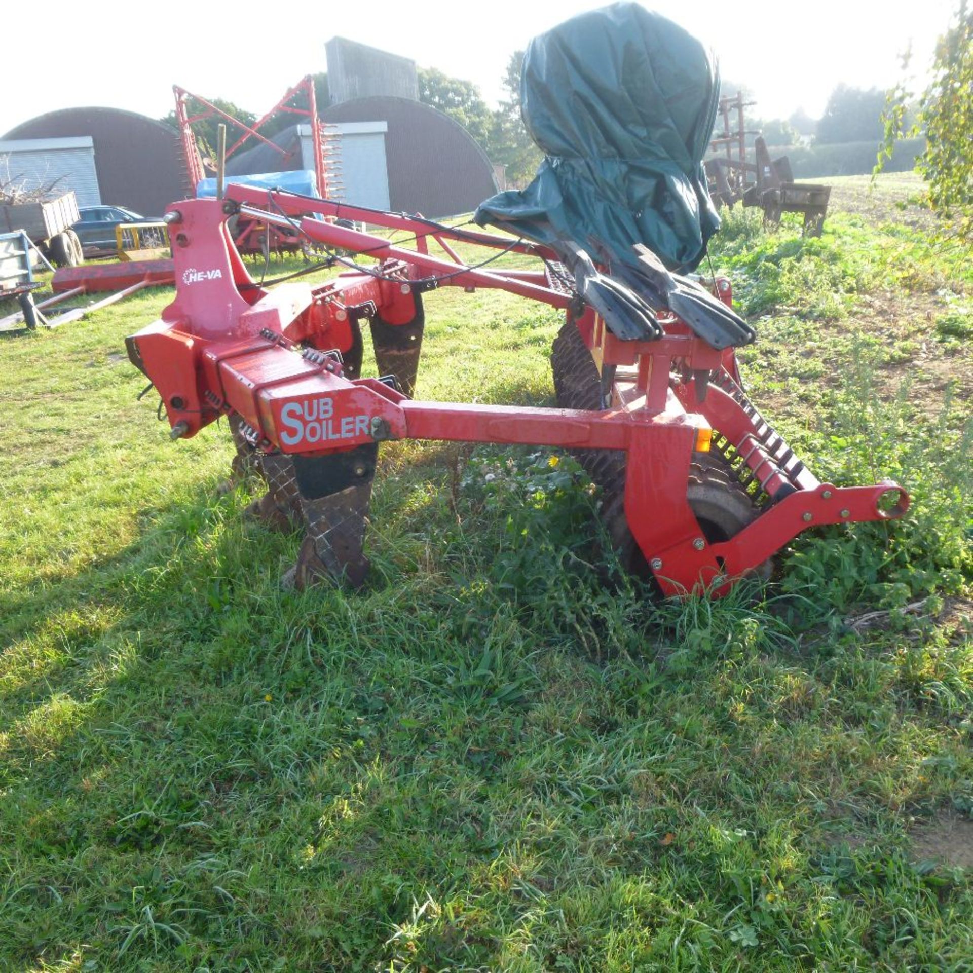 HE - VA 5 tine subsoiler with roll (SN28588) and air seeder unit, c/w homemade attachment for discs, - Image 7 of 7