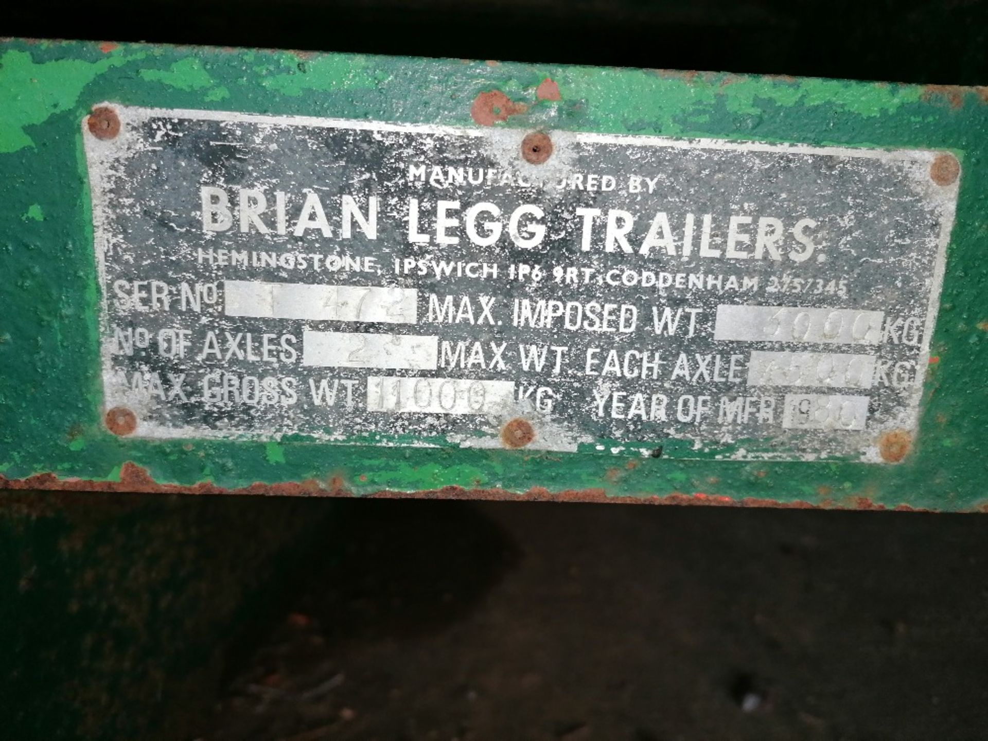 Brian Legg 8T trailer (green), 2 axles, registered 1980, - Image 6 of 6