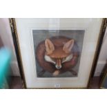 A framed print of a fox's head entitled "The Sportman's Arms",