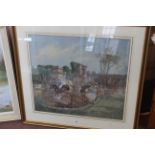 A framed watercolour of Chatsworth Horse Trials by John King 1986,