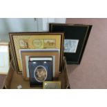 A selection of prints and animal photographs etc and a tea tray with bird print