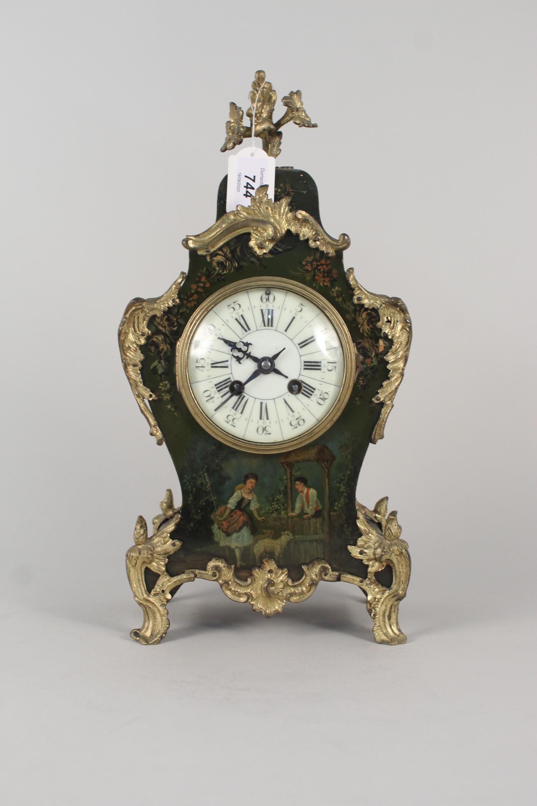 A late 19th Century French enamelled dial mantel clock,