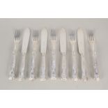 A part set of silver fish knives and forks (four knives, five forks) Viners Ltd,