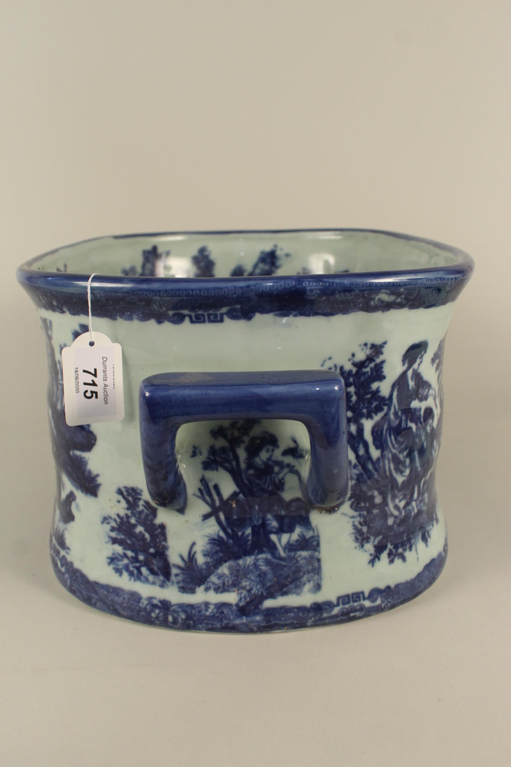 Blue and white slipper bath with classical scenes of figures in landscape, 18" wide, - Image 2 of 2