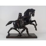 An imposing early 20th Century bronze figure of a rearing horse with Roman female warrior in