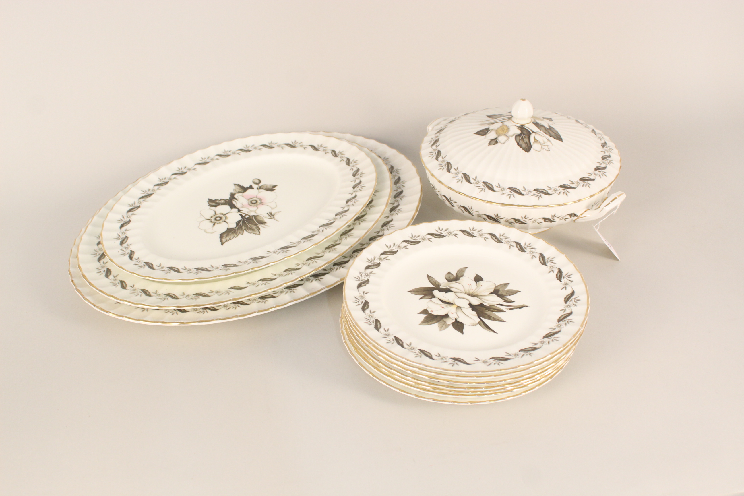 A selection of Royal Worcester "Engadine" pattern tableware, three meat plates (one as found),