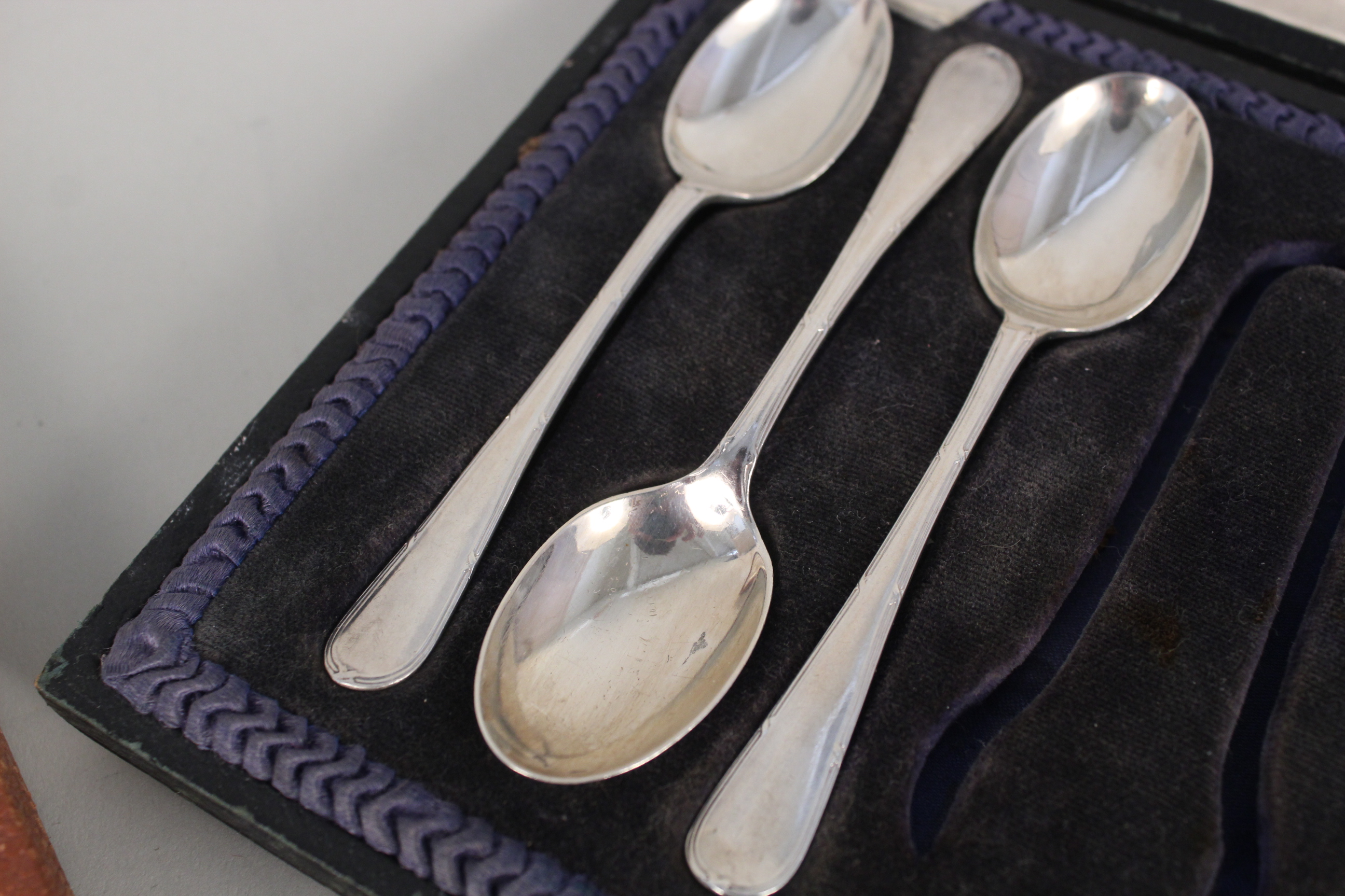 A collection of silver spoons including a set of six enamelled teaspoons (two are damaged), - Image 4 of 4